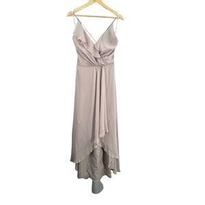 Jenny Packham Dress Taupe Ruffle Chiffon High Low Cross Straps Size 6 New